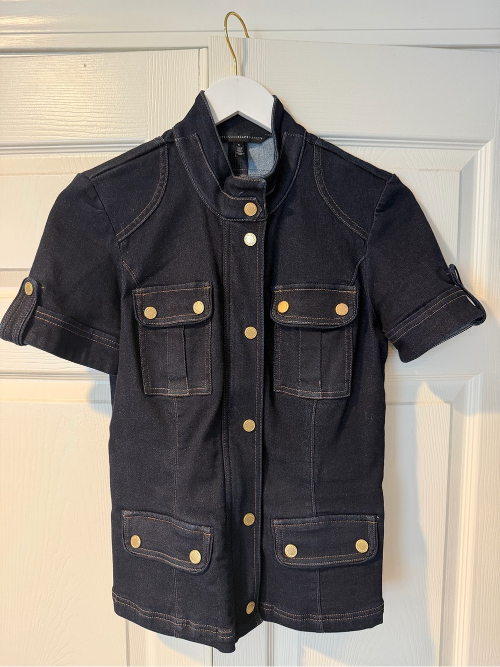 Black House White Market Utility Jean Jacket with Gold Buttons